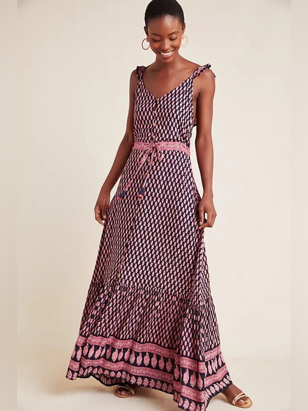 Anthropologie RAGA Gracie Tie-Waist Maxi Dress XS